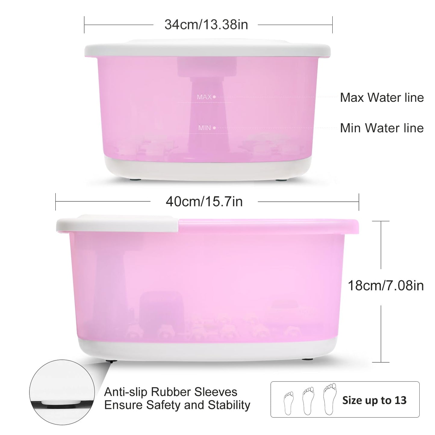 Foot Spa Bath Massager with Heat Bubbles and Vibration Massage and Jets, 16 OZ Tea Tree Oil Foot Soak Epsom Salt, Foot Soaker with Red Light, 22 Massage Rollers, Adjustable Temp - Pink