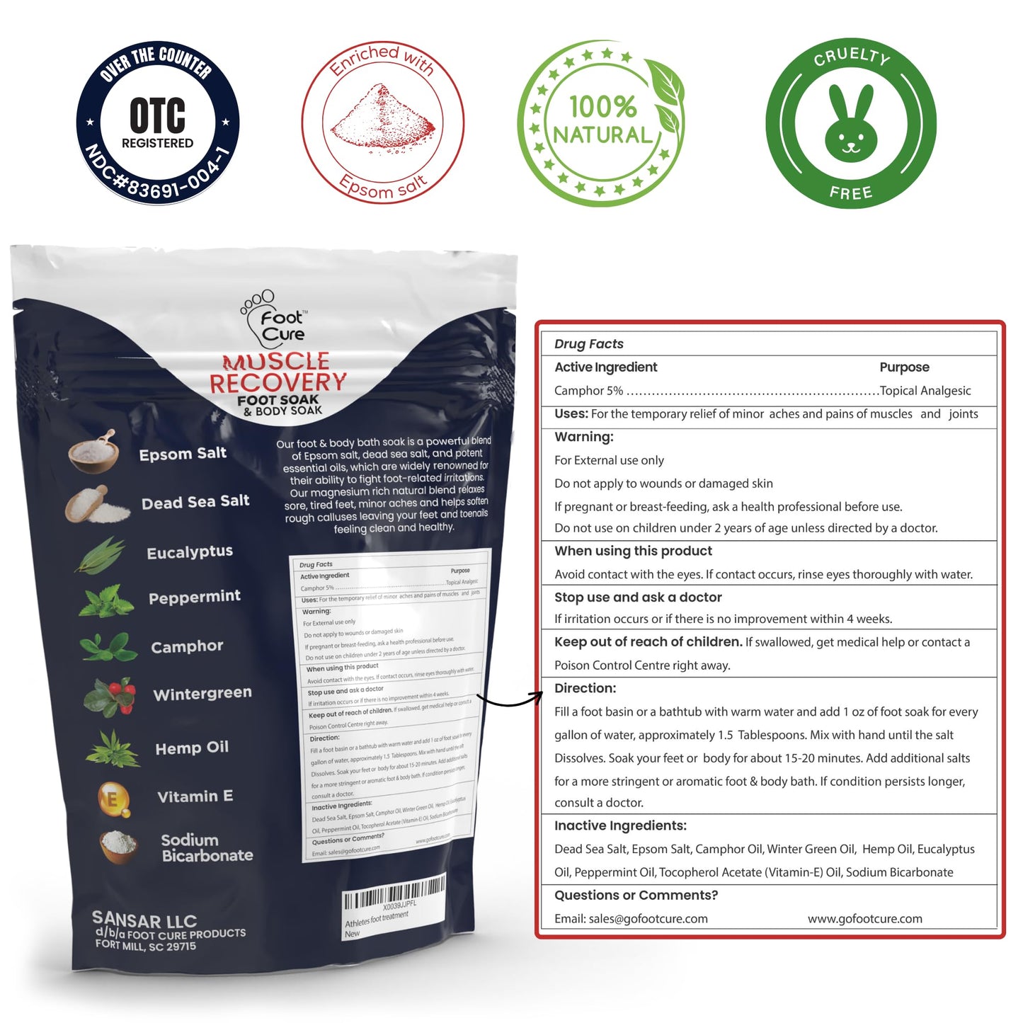 FOOT CURE Foot Soak with Epsom Salts – All-Natural Blend for Relaxing Foot Care – Softens Calluses & Refreshes Feet – Invigorating Scent, Spa Pedicure – 16 oz (Pack of 1)