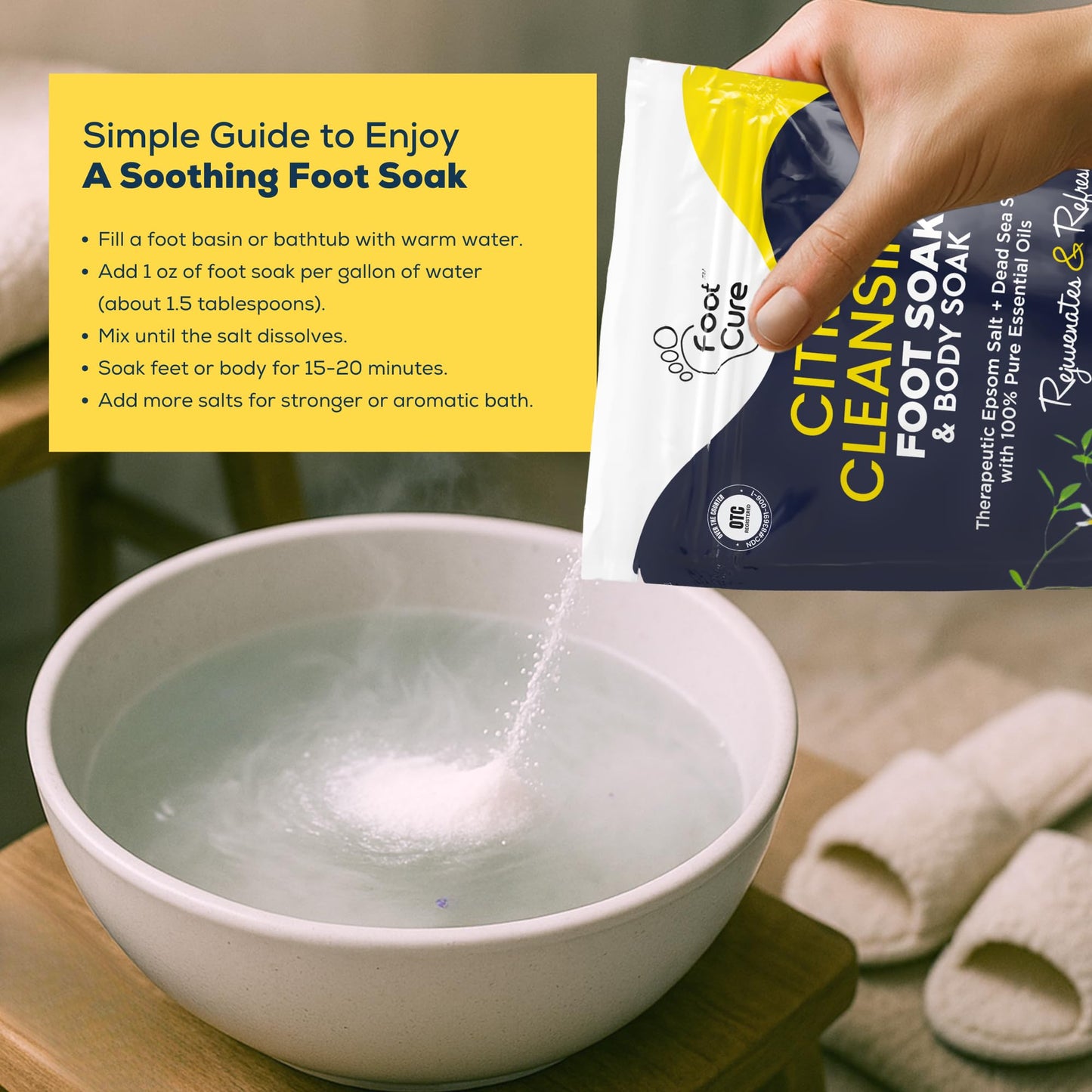 FOOT CURE Tea Tree & Citrus Foot Soak with Epsom Salt – Supports Tired Feet, Softens Calluses, and Refreshes (Pack of 2)