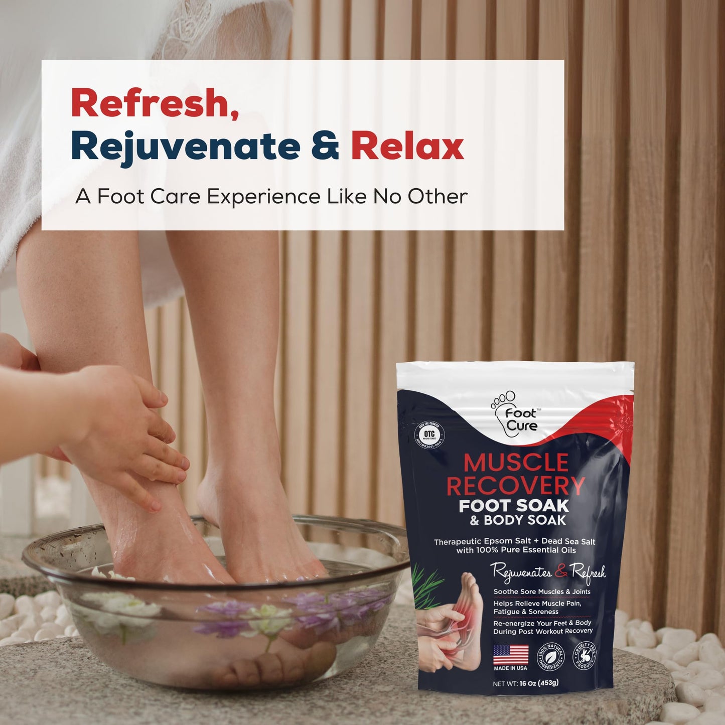 FOOT CURE Foot Soak with Epsom Salts – All-Natural Blend for Relaxing Foot Care – Softens Calluses & Refreshes Feet – Invigorating Scent, Spa Pedicure – 16 oz (Pack of 1)